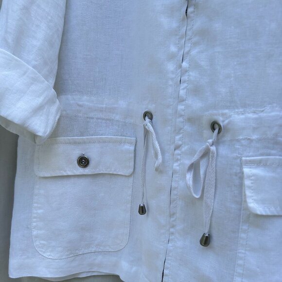 KENAR 100% Linen White Anorak Women's Jacket XL - Picture 5 of 7